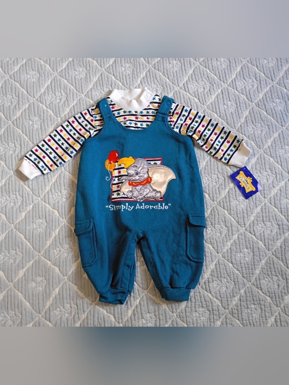 RARE Vintage Disney Classics Dumbo Romper & Long Sleeve Shirt  6-9M NWT
